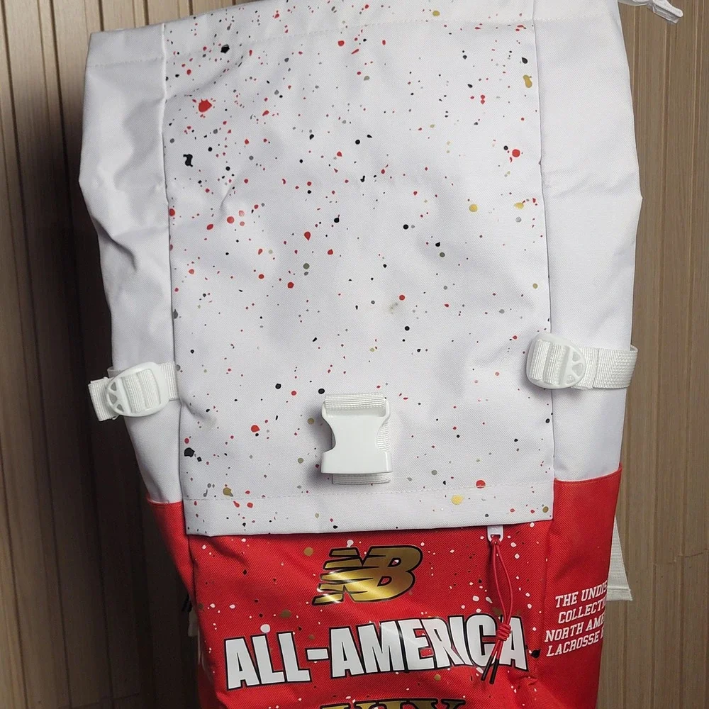New Balance All-America XIX Lacrosse Backpack White Red Splatter We Got Now Bag